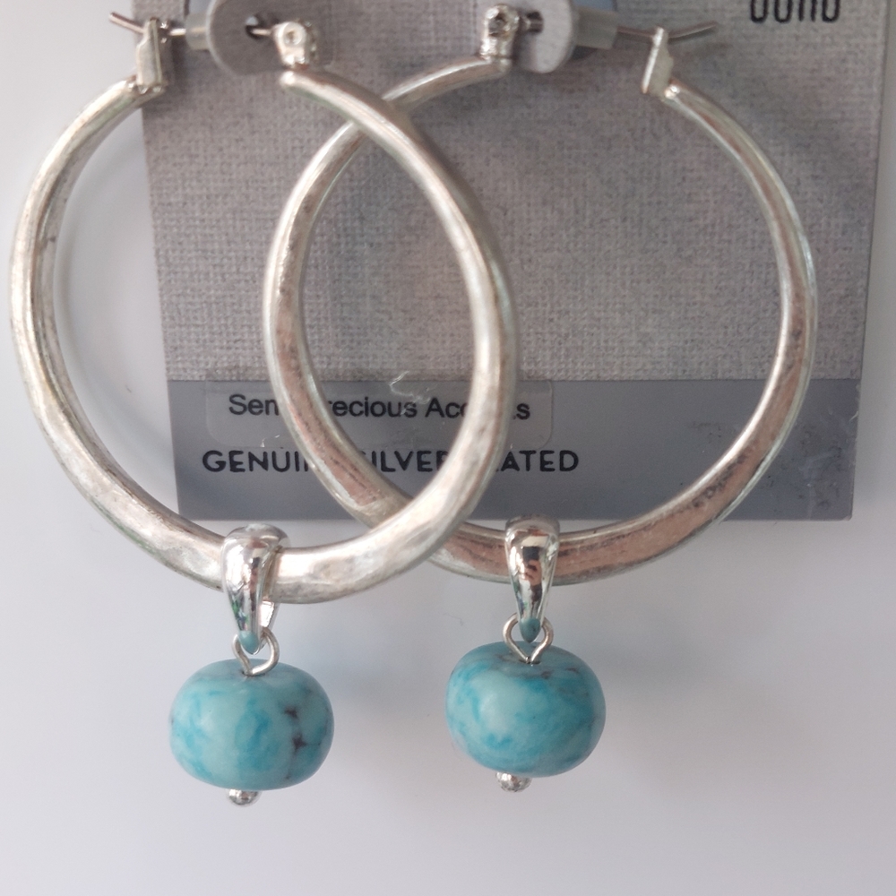 2/$20 Robert Lee Morris Soho silver plated hoop Earrings with blue stone